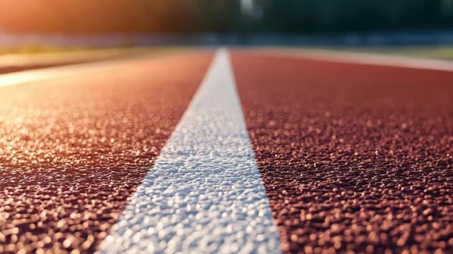 Close-up of empty running track lane in sunlight