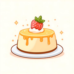 A delightful dessert featuring a creamy pudding topped with a fresh strawberry, perfect for desserts and sweet treat illustrations.