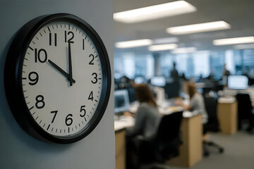 A detailed view of a clock in an office setting, highlighting the importance of time management and productivity in a corporate environment.