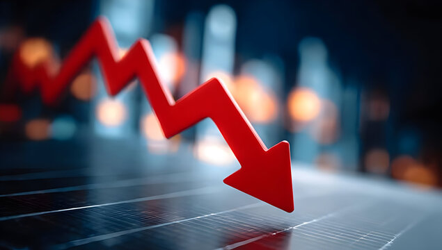 A digital illustration of a red downward arrow indicating a decline in financial trends, symbolizing loss and economic downturn.
