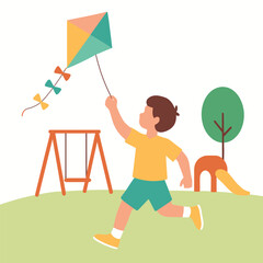 Naklejka premium Child holding kite string in playground