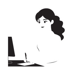 Beautiful Woman Doodle Black and White Illustration Fashion Girl Portrait Line Art Sketch Vector