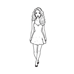 Beautiful Woman Doodle Black and White Illustration Fashion Girl Portrait Line Art Sketch Vector