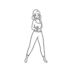 Beautiful Woman Doodle Black and White Illustration Fashion Girl Portrait Line Art Sketch Vector