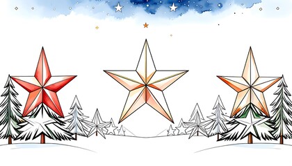 Christmas stars in snowy forest