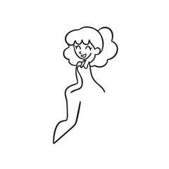 Beautiful Woman Doodle Black and White Illustration Fashion Girl Portrait Line Art Sketch Vector