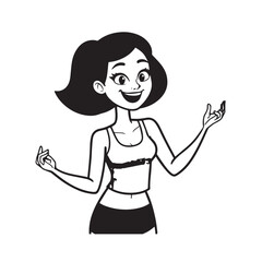 Beautiful Woman Doodle Black and White Illustration Fashion Girl Portrait Line Art Sketch Vector