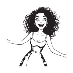Beautiful Woman Doodle Black and White Illustration Fashion Girl Portrait Line Art Sketch Vector