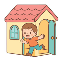 Naklejka premium Playhouse in indoor playground with child playing, flat vector design