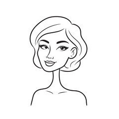 Beautiful Woman Doodle Black and White Illustration Fashion Girl Portrait Line Art Sketch Vector