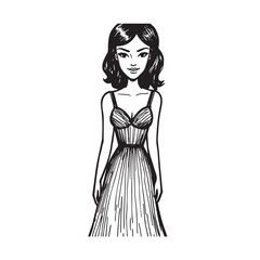 Beautiful Woman Doodle Black and White Illustration Fashion Girl Portrait Line Art Sketch Vector