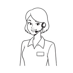 Beautiful Woman Doodle Black and White Illustration Fashion Girl Portrait Line Art Sketch Vector