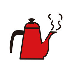 熱々のお湯が入った赤いケトルのイラスト