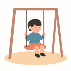 Naklejka premium Girl swinging with joyful expression, pastel flat cartoon vector art