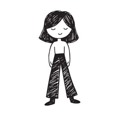 Beautiful Woman Doodle Black and White Illustration Fashion Girl Portrait Line Art Sketch Vector