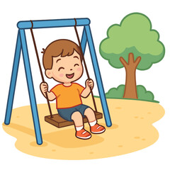 Naklejka premium Illustrator Artwork Happy child swinging high in the air