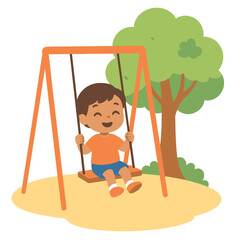 Naklejka premium Artwork Child swinging under tree at playground