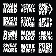 Obraz premium Fitness Motivation Typography Quotes Bundle, Bold Workout Gym Lettering Design Set
