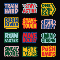 Fitness Motivation Typography Quotes Bundle, Bold Workout Gym Lettering Design Set
