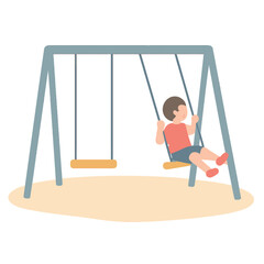 Naklejka premium Double swing set with sand and blue sky, no kids, flat vector design