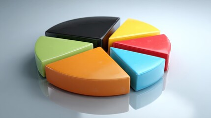 Obraz premium Colorful Pie Chart: A vibrant and compelling visual representation of data, showcasing a pie chart composed of various colorful segments. Illustrating the concept of division, proportion. Generative A