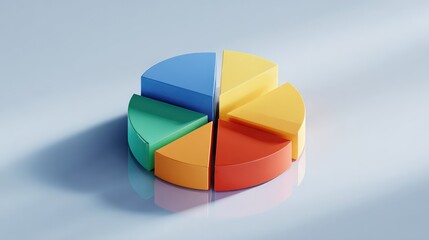 Obraz premium Pie Chart: A pie chart, dissected into segments of striking colors, presents data. The image's meticulous design and sharp focus highlight the chart's informative and engaging appeal. Generative Ai