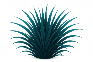 Lush teal grass blades growing densely, vibrant green hue contrasting against transparent backdrop, botanical design element