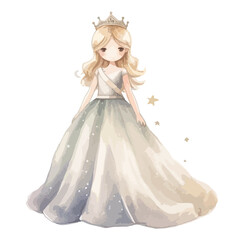 Delicate Watercolor Princess in a Majestic Gown