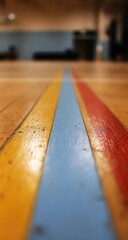Close-up of colorful lines on a wooden floor