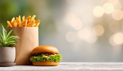 Fast food, fries, and burger on a table