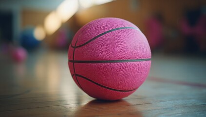 Pink basketball on gym floor