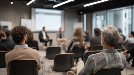 Audience Watching Panel Discussion During Business Conference Presentation