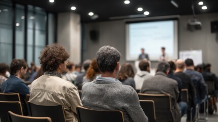 Obraz premium Audience Watching Business Presentation During Corporate Seminar in Conference Hall