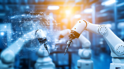 Robotic Arms Interacting with a Digital Network Sphere in an Industrial Setting