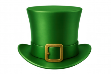 3d rendering of a vibrant green leprechaun hat with golden buckle, celebrating saint patrick's day, isolated on transparent background
