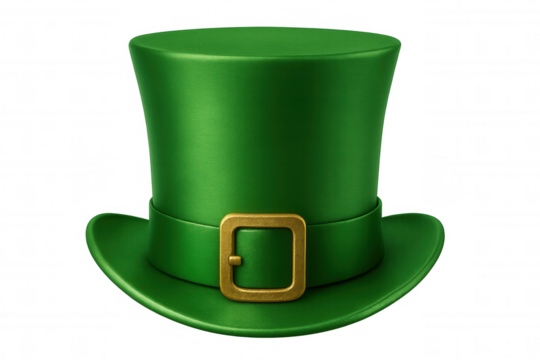 3d rendering of a vibrant green leprechaun hat with golden buckle, celebrating saint patrick's day, isolated on transparent background