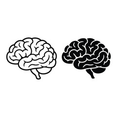 Two stylized brain illustrations one outline one solid black