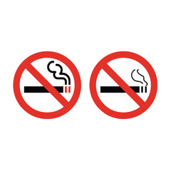 Two circular red no smoking signs with cigarette symbol