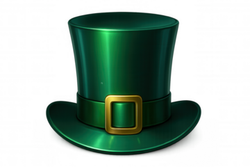 Green leprechaun top hat with golden buckle celebrating saint patrick's day on transparent background