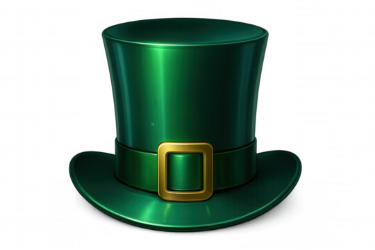 Green leprechaun top hat with golden buckle celebrating saint patrick's day on transparent background