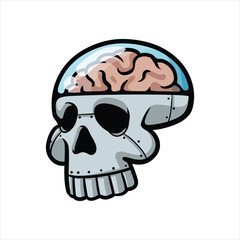 Robot skull with brain cartoon vector illustration