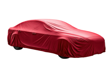 Red Covered Car on Transparent Background for Auto Concepts