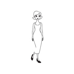 Beautiful Woman Black and White Vector Image Illustration Fashion Girl Portrait Line Art Drawing