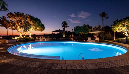 Fototapeta premium Uncanny glowing swimming pool at midnight