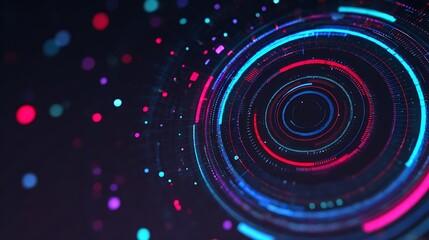 Abstract technology hud interface hologram elements neon lights, circle percent vitality innovation on hi tech future design. Generative AI.