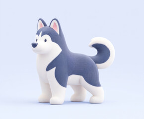 Fototapeta premium Cartoon husky standing on a blue background