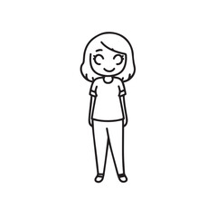 Beautiful Woman Black and White Vector Image Illustration Fashion Girl Portrait Line Art Drawing