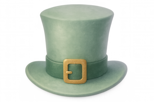 3d rendering golden-buckled green leprechaun hat, symbolizing traditional irish holiday spirit against transparent backdrop