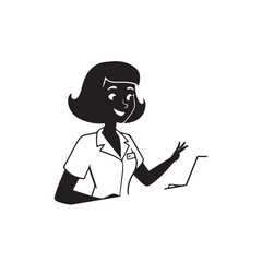 Beautiful Woman Black and White Vector Image Illustration Fashion Girl Portrait Line Art Drawing