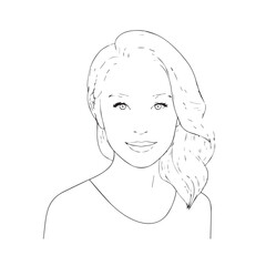 Beautiful Woman Black and White Vector Image Illustration Fashion Girl Portrait Line Art Drawing